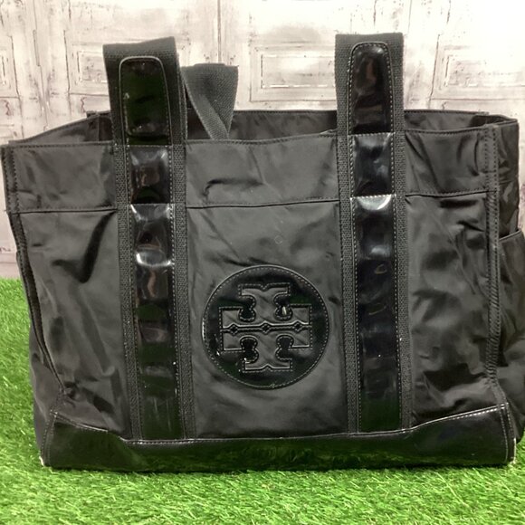 Tory Burch Black Nylon Patent Leather Tote Bag - Picture 1 of 16